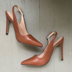 Brown Slingback Pointed Toe Pumps